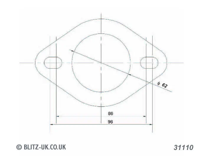 Blitz Exhaust Gasket - 31110 - 62Mm Bore - 2 Bolt Fixing 86-98Mm Centres 1