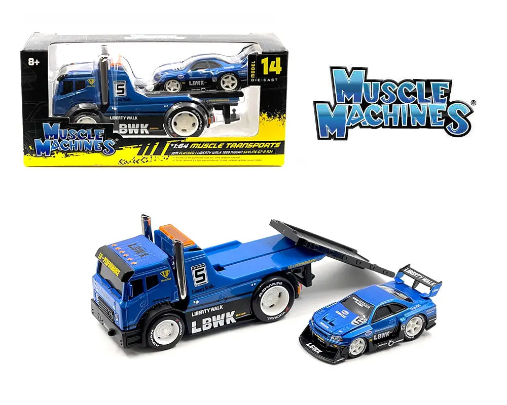Muscle Machines 1:64 Jdm Flatbed / Liberty Walk 1999 Nissan Skyline Gt-R R34 – Blue – Muscle Transports Model 14 1