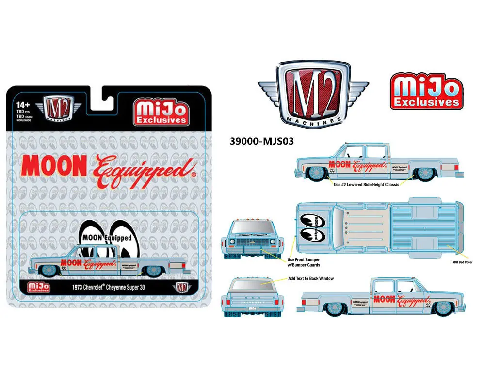 M2 Machines 1:64 1973 Chevrolet Cheyenne Super 30 Mooneyes Equipped – Light Blue – Mijo Exclusives Limited Edition 1