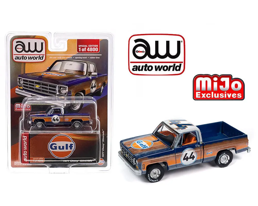 Auto World 1:64 1977 Chevrolet Silverado Gulf Oil Weathered Limited 4,800 Pieces – Mijo Exclusives 1