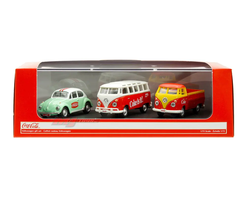 Motor City Classics 1:72 Coca-Cola Volkswagen Gift Set Of 3- Samba, Beetle, T1 Pickup 1