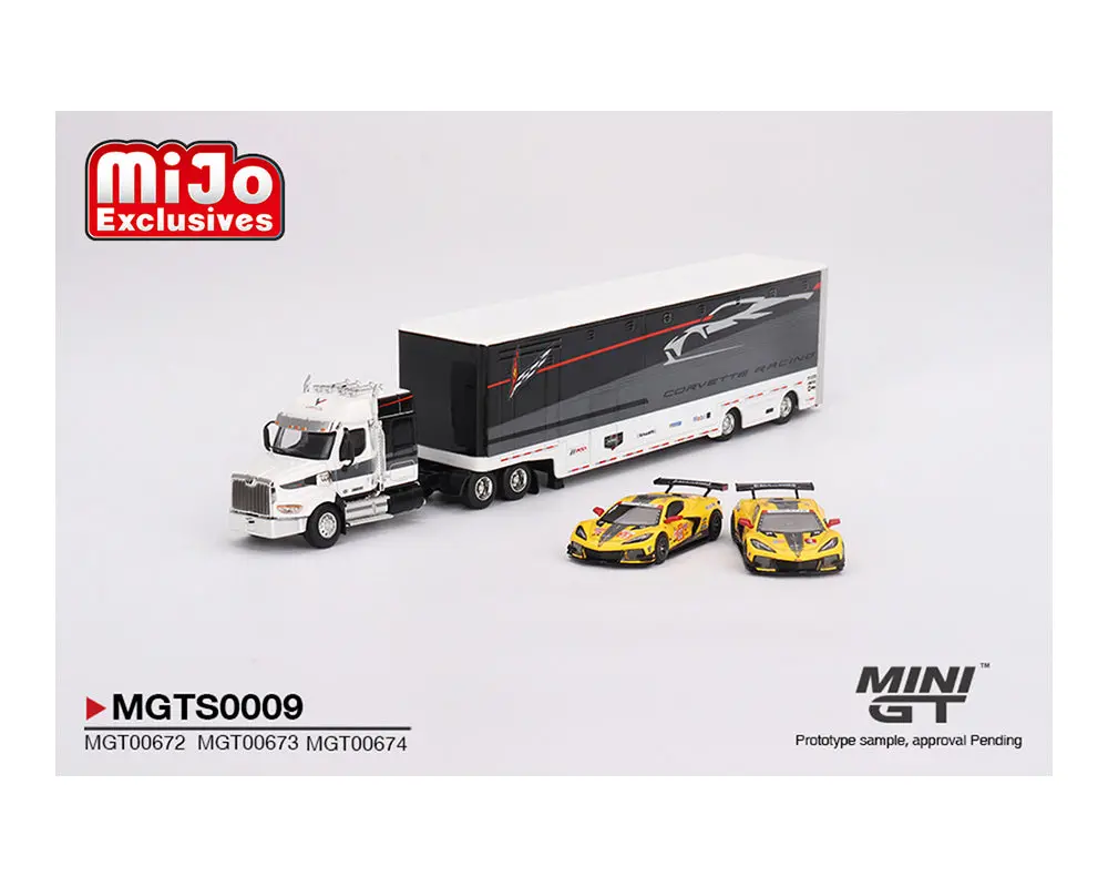 Mini Gt 1:64 Chevrolet Corvette C8r Racing Cars #3 & #33 Winners With Western Star Transporter – Mijo Exclusives 1