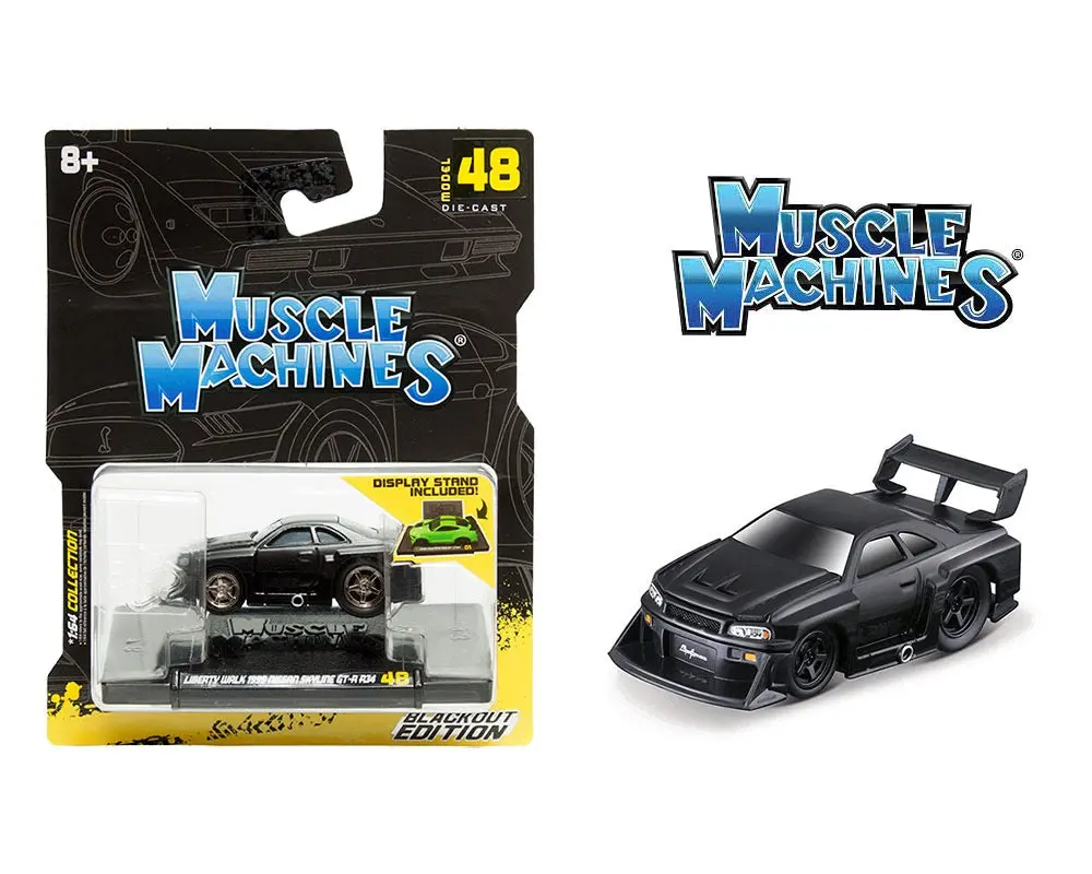 Muscle Machines 1:64 Liberty Walk 1999 Nissan Skyline Gt-R R34 – Blackout Edition – Series 8 #48 1