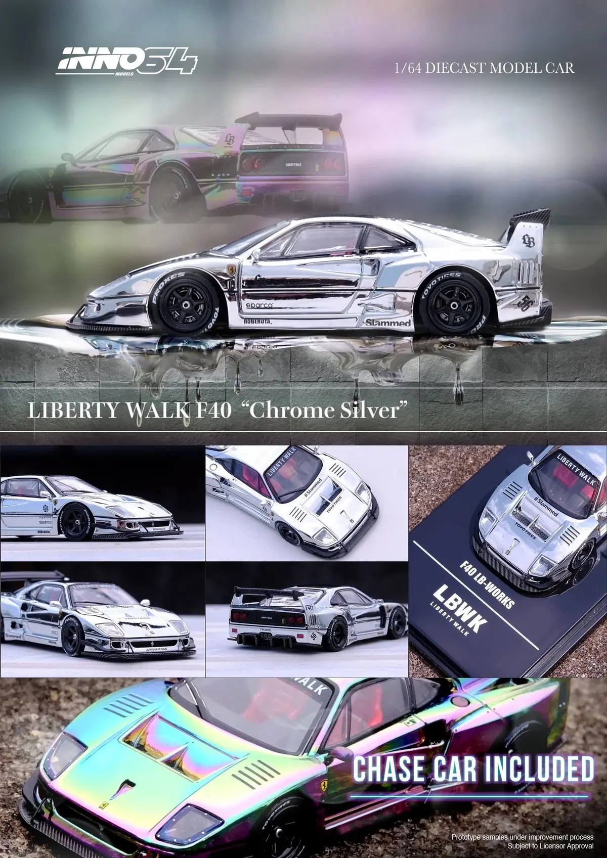 Inno64 1:64 Lbwk F40 Liberty Walk Silver Chrome Beijing Exclusive 1