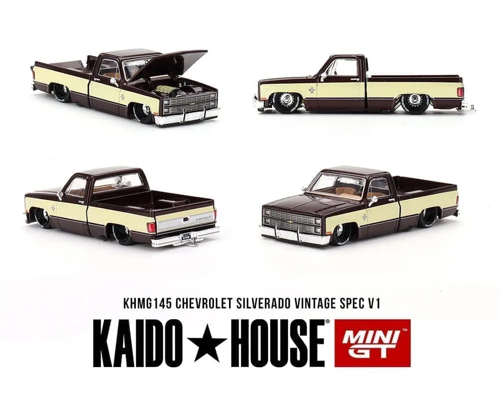 Kaido House X Mini Gt 1:64 Chevrolet Silverado Kaido Vintage Spec V1 – Two-Tone Brown Cream 1