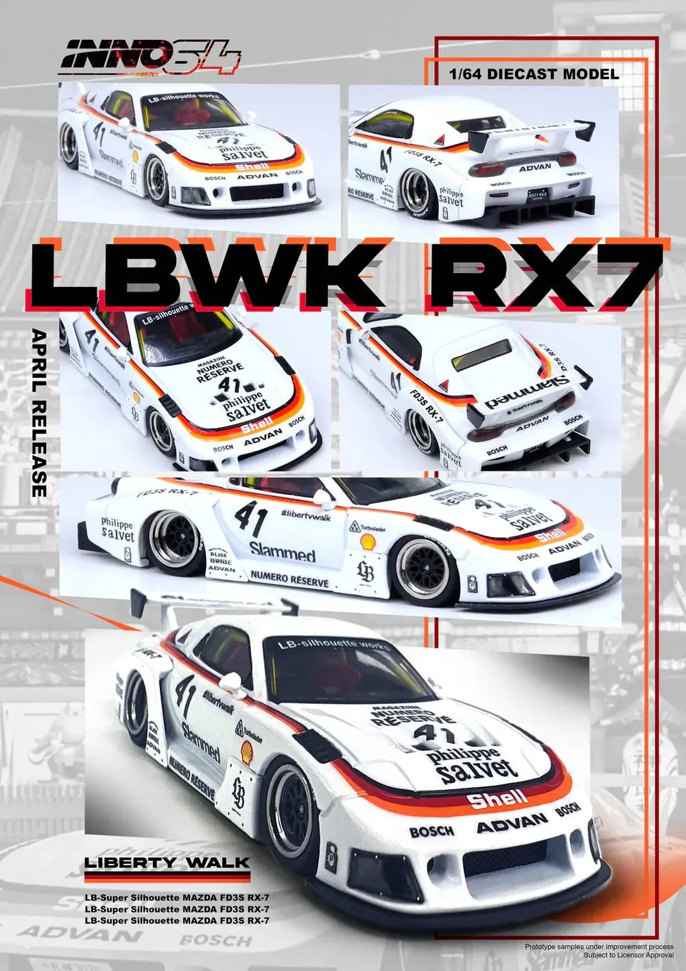 Inno64 1:64 Lbwk Rx7 (Fd3s) Lb-Super Silhouette White 1