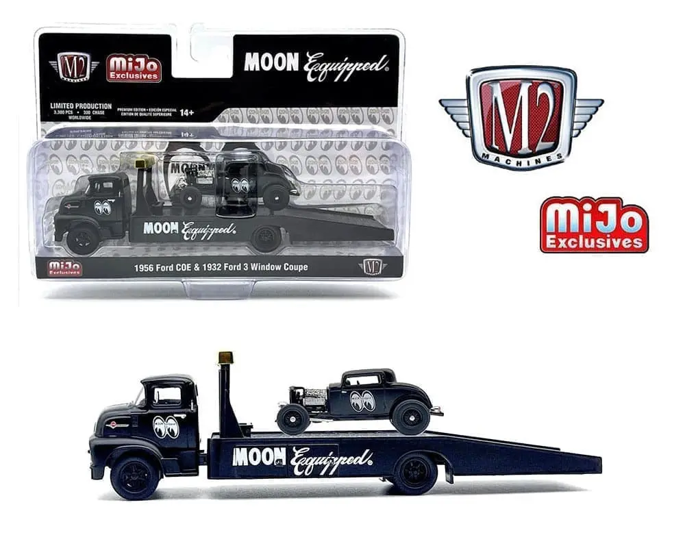 M2 Machines 1:64 Auto-Haulers 1956 Ford Coe & 1932 Ford 3 Window Coupe – Matte Black – Mijo Exclusives 1