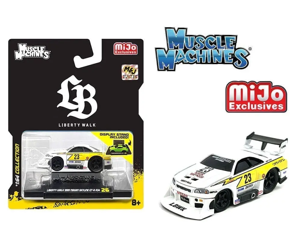 Muscle Machines 1:64 Lbwk Nissan Gt-R R34 Super Silhouette Skyline – White – Mijo Exclusives 1