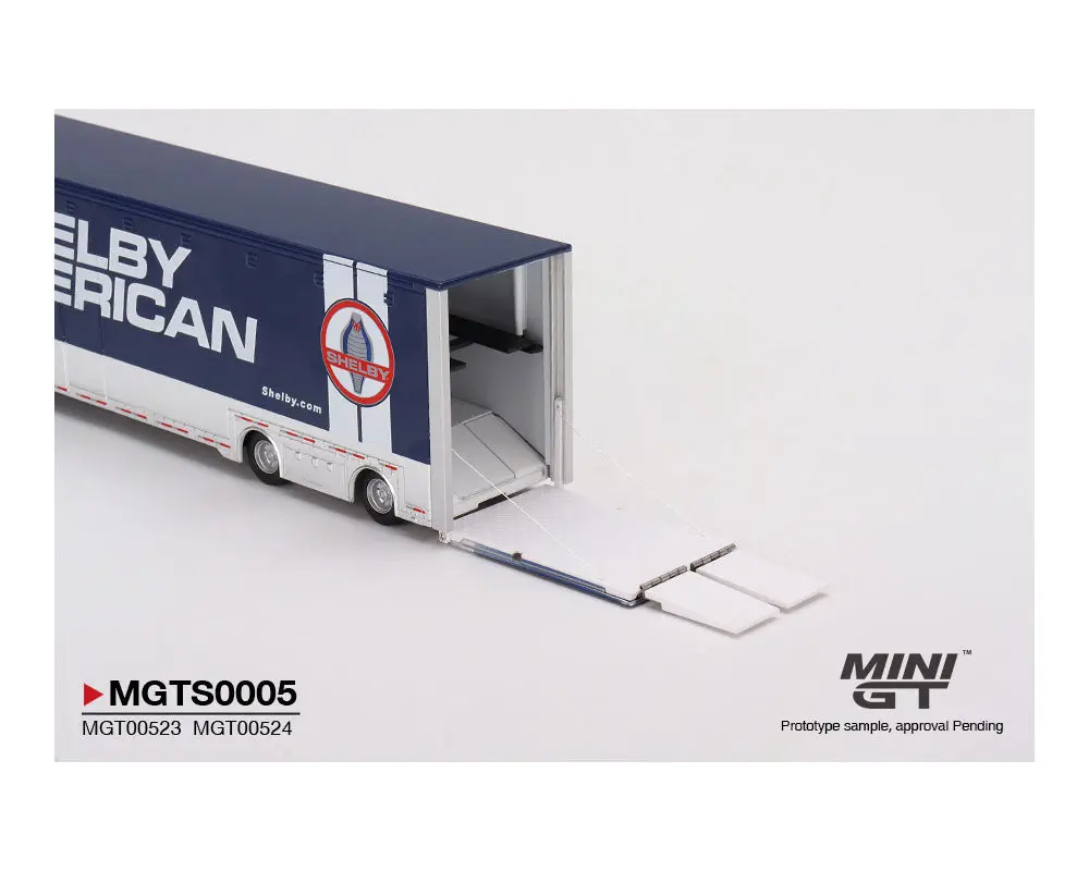 Mini Gt 1:64 Shelby Transporter Set – Shelby Gt500 Se Widebody (Ford Performance Blue) & Western Star 49X W/ Racing Transporter Shelby America – Mijo Exclusives 1