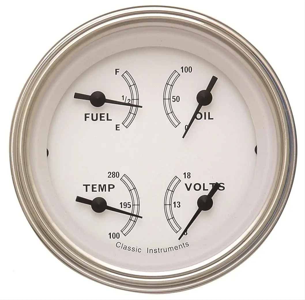Classic Instruments White Series Gauge Cluster – Vintage-Style Analog Instrument Set 1